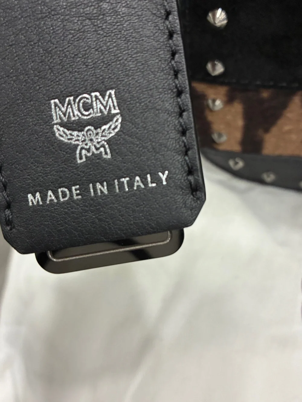 MCM Patricia Studded Leopard Haircalf Crossbody bag- Black Leather-preowned - Picture 6 of 9